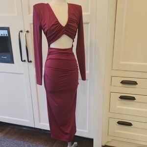 NWT SHEIN Bae Burgundy Red Cutout Dress Small